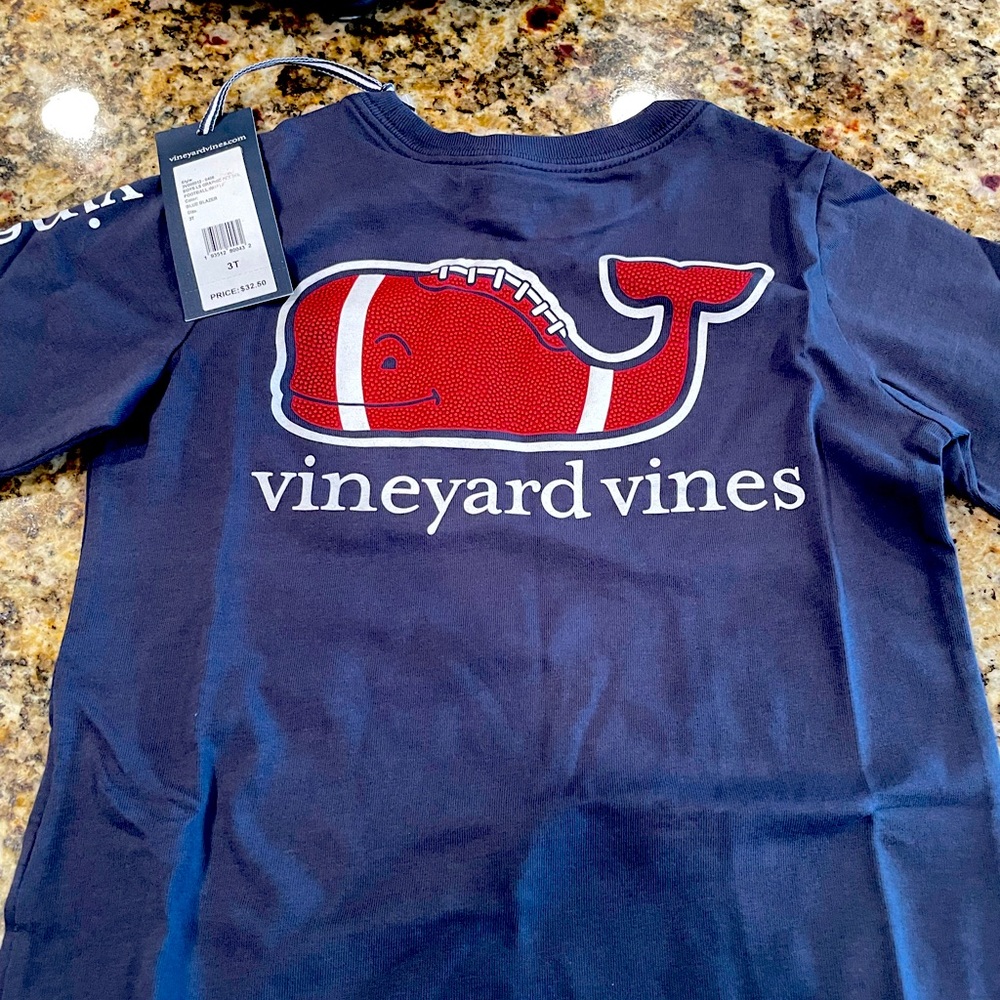 Vineyard Vines whale football long sleeve tee